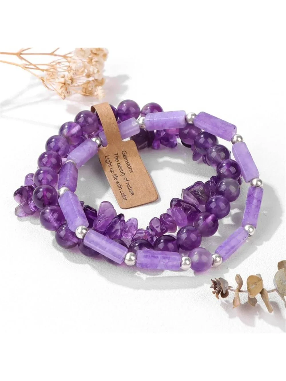 Set of 3 Handmade Natural Stone Beaded Bracelets - 8mm Healing Crystal Jewelry